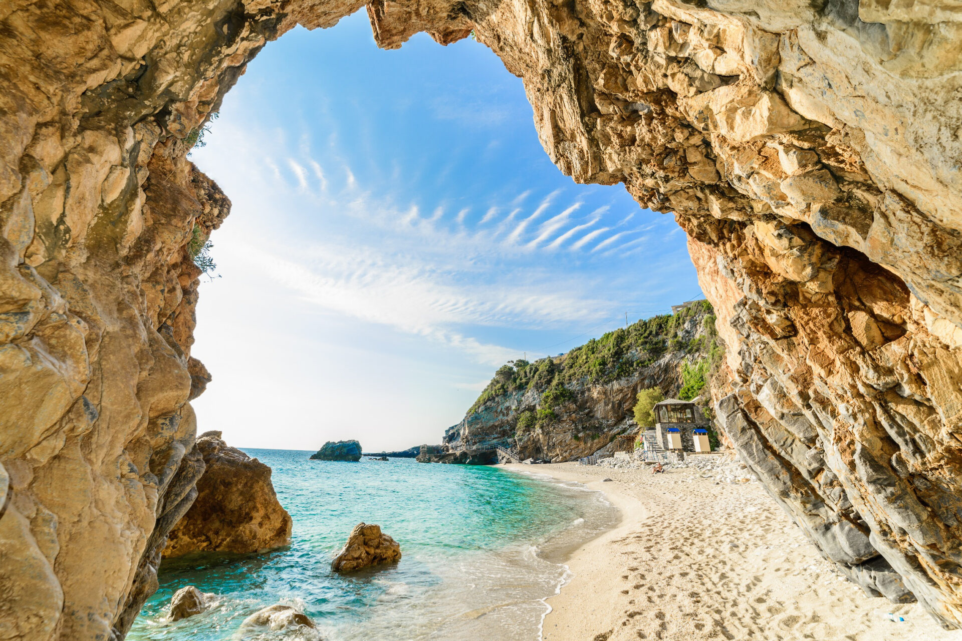 Beautiful view over the sea beach in Corfu island, Pelion, Mylopotamos, Greece Beach in Corfu Island Greece