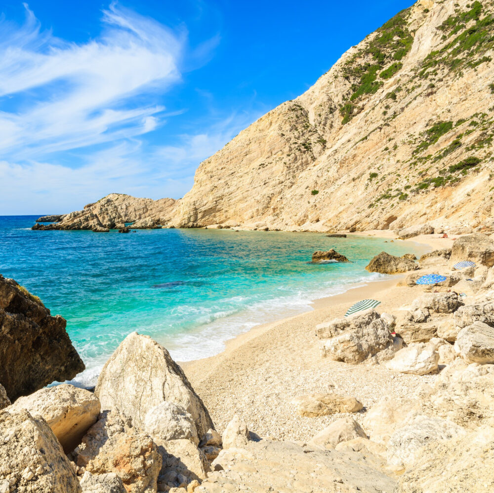 Paradise beach and azure sea in Petani bay, Kefalonia island