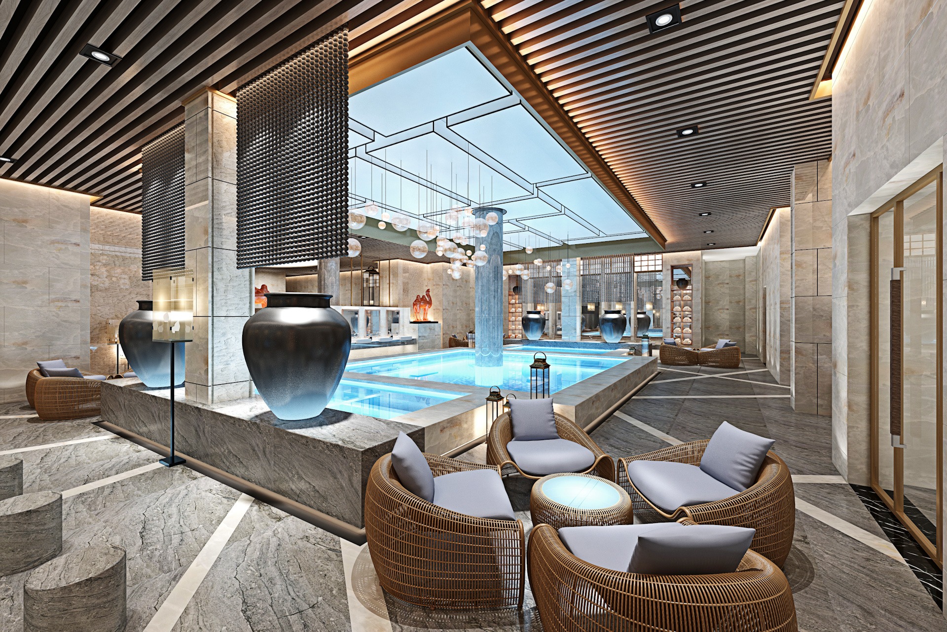 3d render spa pool wellness space