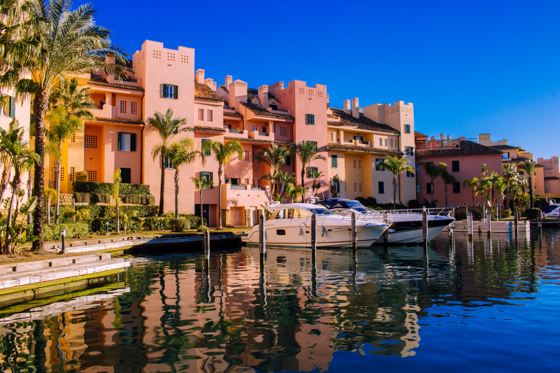 Port of Sotogrande. Port, sea, yachts and colorful houses. Costa del Sol