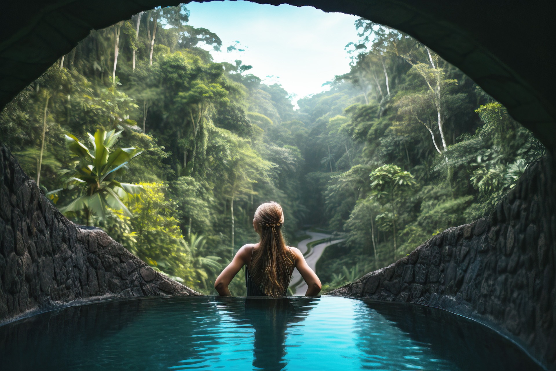 Beautiful young woman enjoying and relaxing in the swimming pool 1920x1280 g Beautiful young woman enjoying and relaxing in the swimming pool
