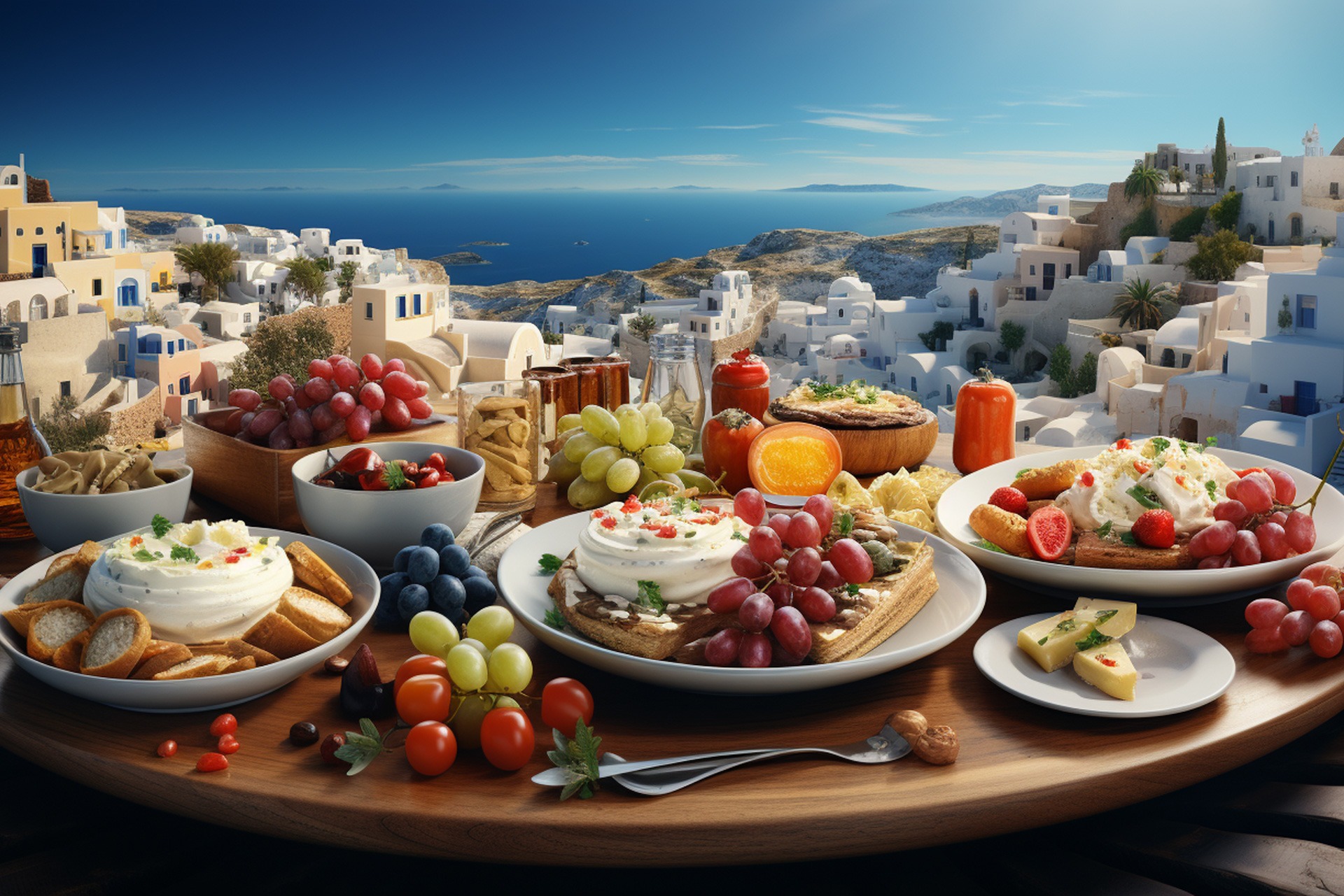 Greek gastronomy, traditional dishes feta, yogurt, tzatziki, etc