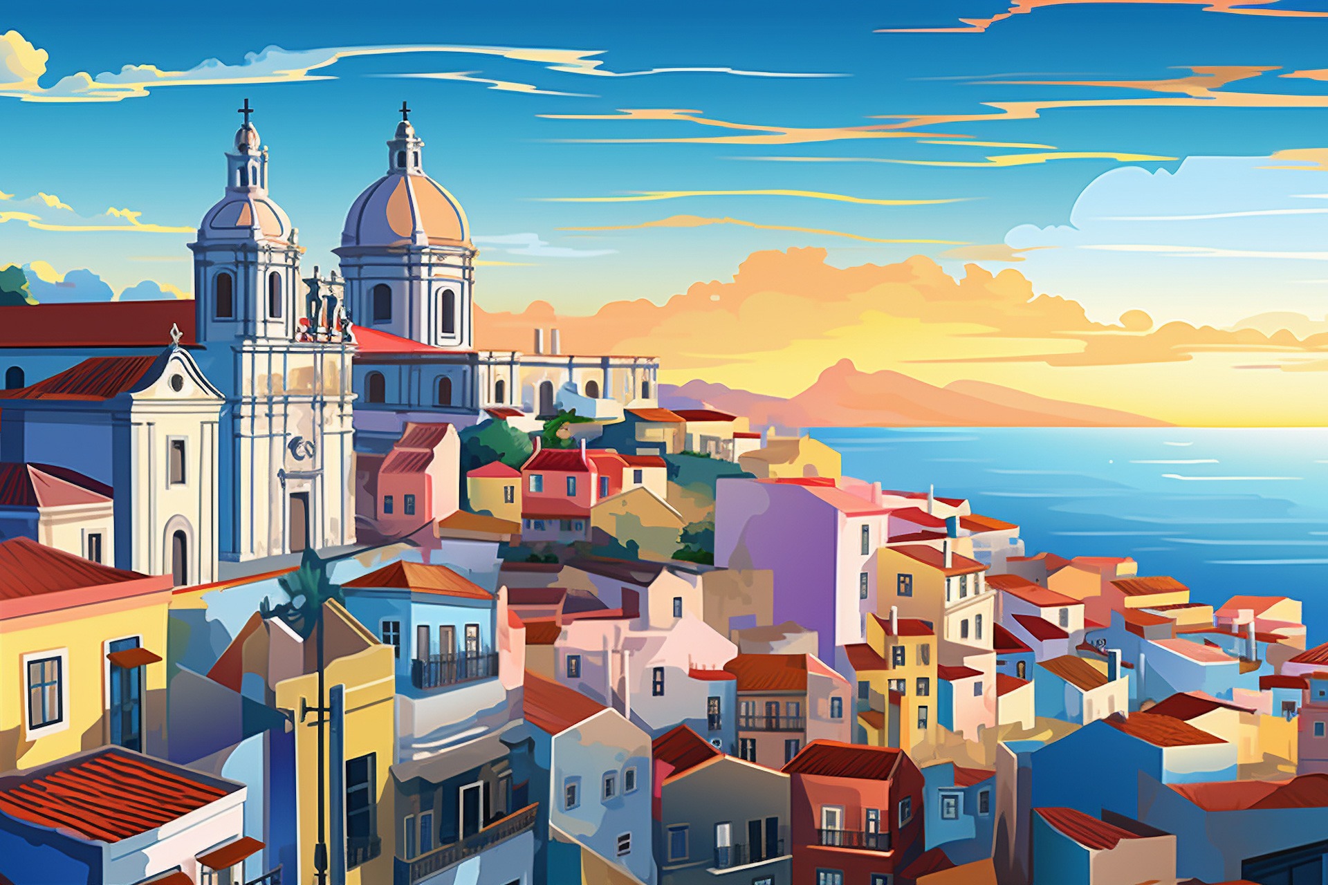 Lisboa ilustração, cidade colorida