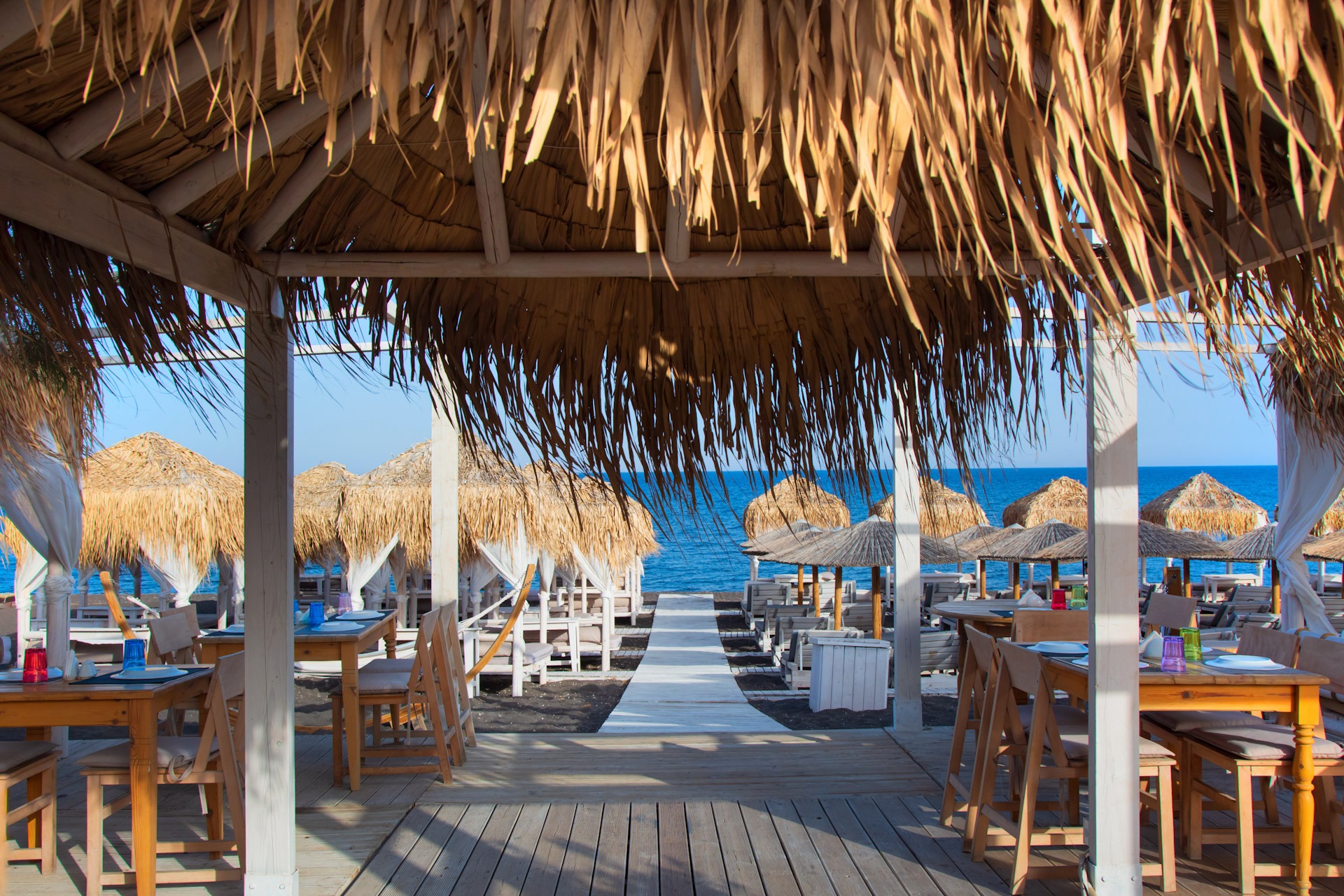 Naturist Beach Perissa beach (Black Beach) on Santorini island, Greece 1920x1280
