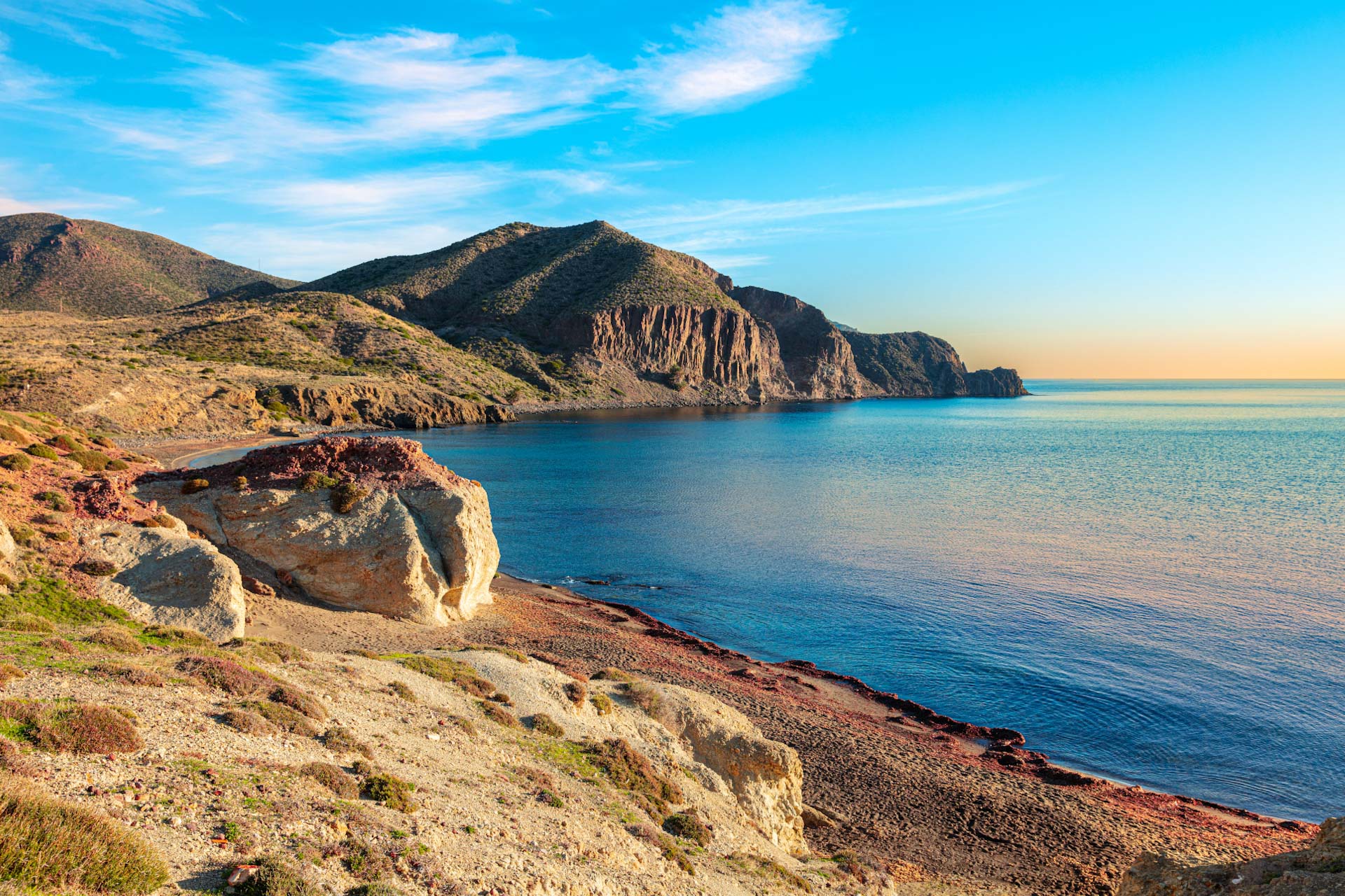 Spain coast mediterranean sea with rock- Cabo de Gata, Andalusien Costa Almeria