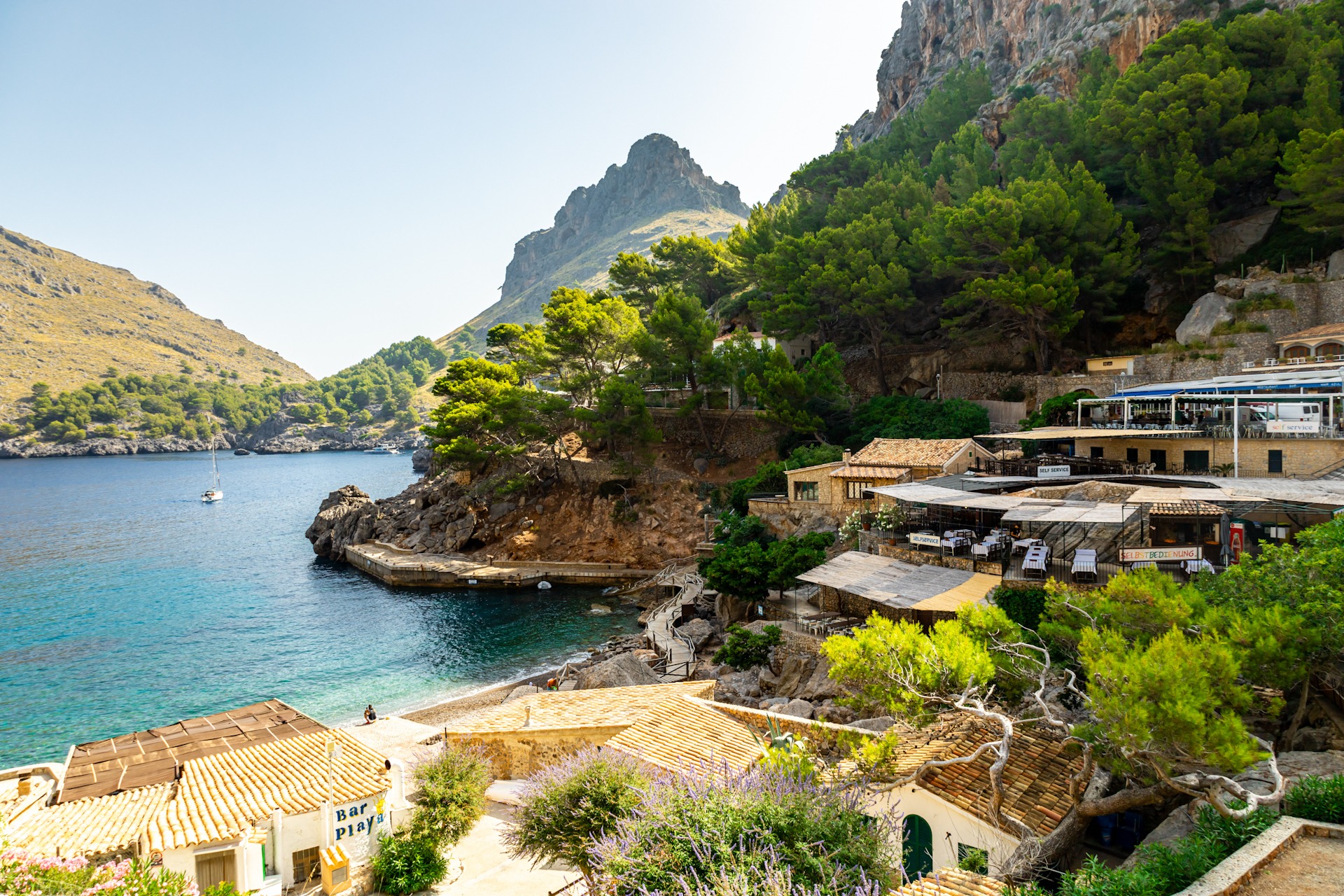 View on old town Ciutadella port on sunny day, Menorca island, S
