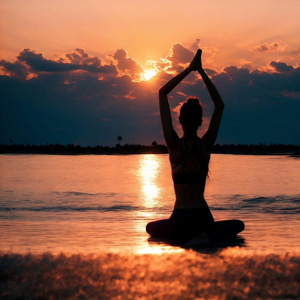 Young woman practicing yoga on the beach at sunrise. Yoga concept 1000x1000 mpB FKK-Lifestyle