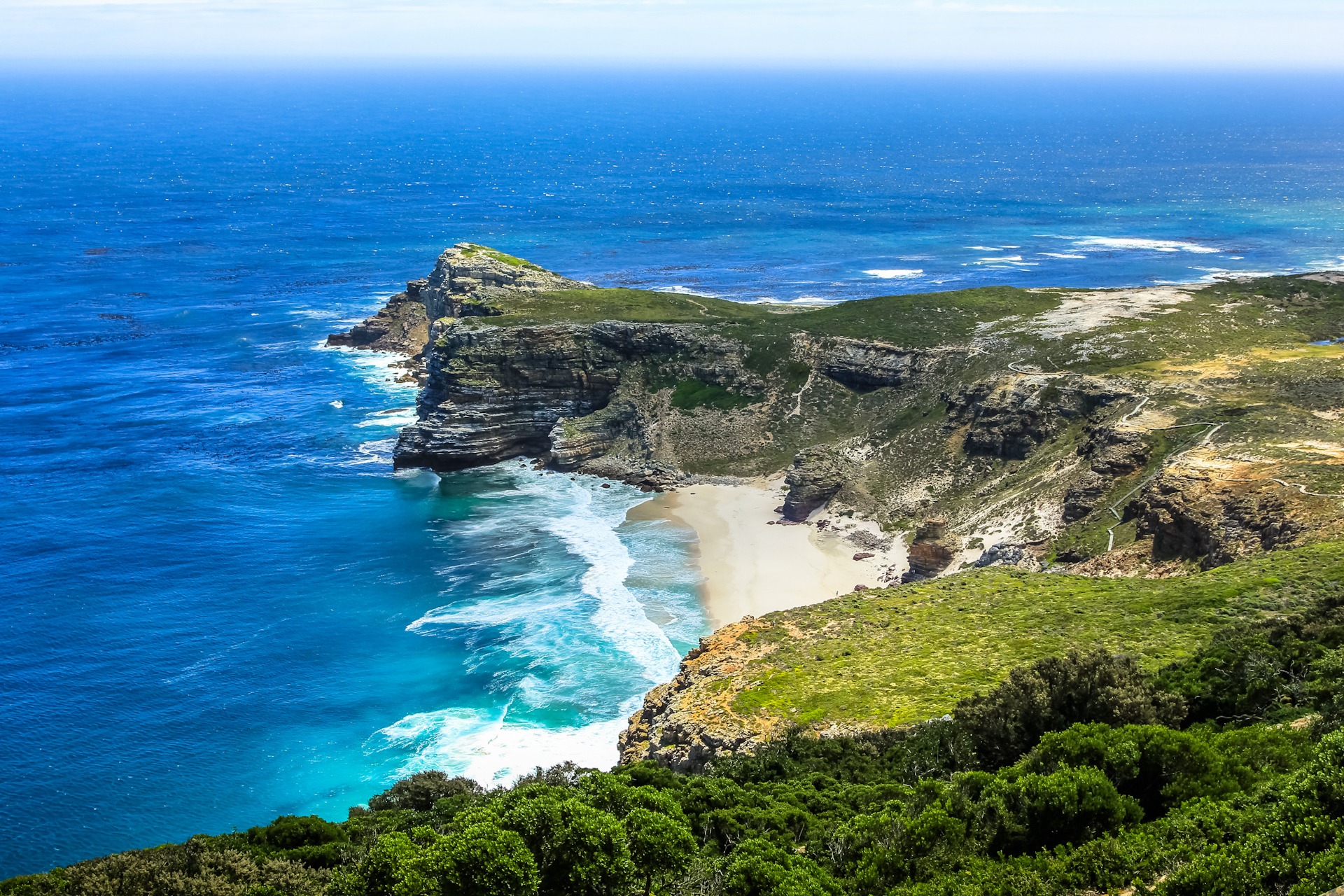Dias Beach aerial view beach Südafrika Naturist Beach Playa de Covachos Beach on a sunny day near Santander, Cantabria