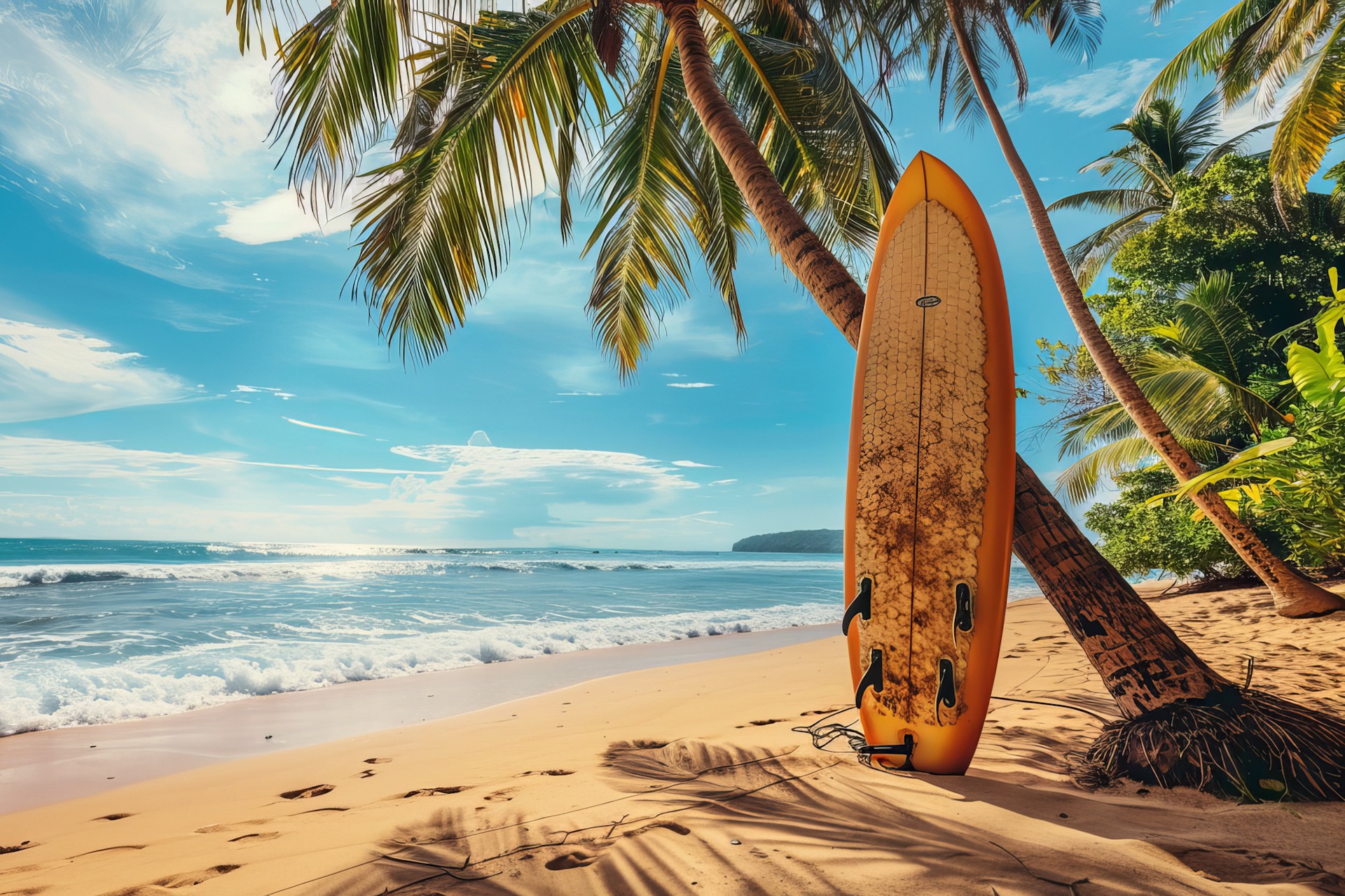 Enjoy surfing and relaxation on a tropical beach with palm trees FKK-Lifestyle