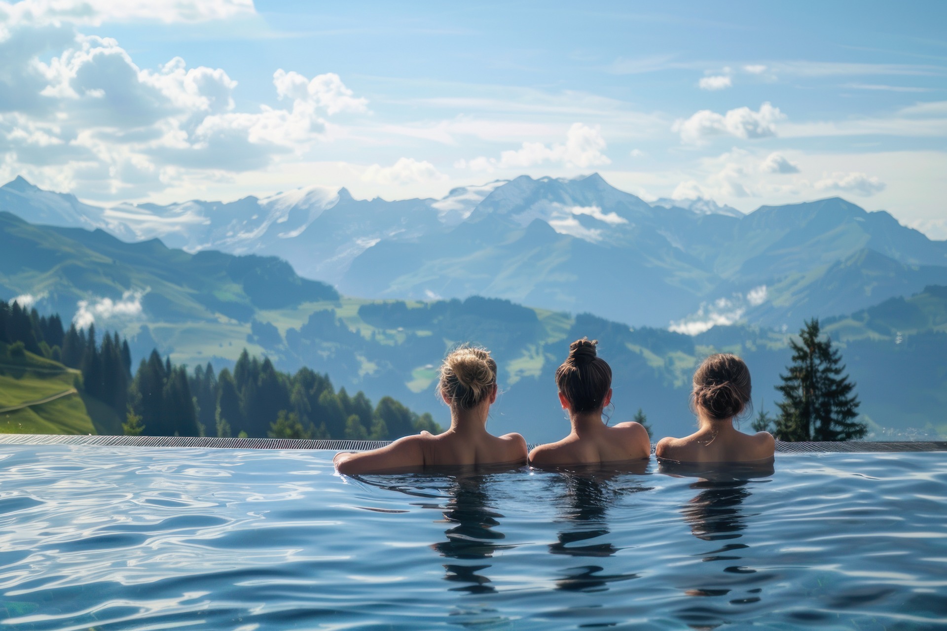 Women enjoying the panoramic view from the pool fkk-lifestyle fkk-hotels outdoor FKK-Lifestyle