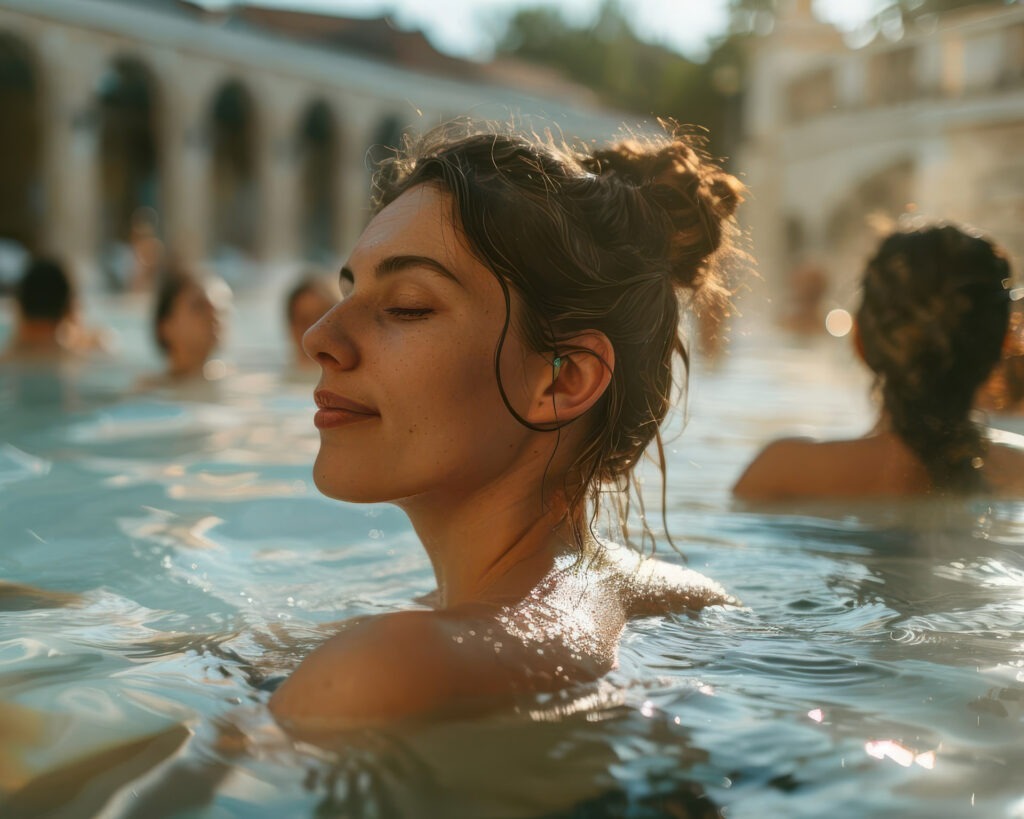 Frau entspannt nackt in der Sauna – natürliche Wellness und Erholung in einer FKK-Therme in Österreich