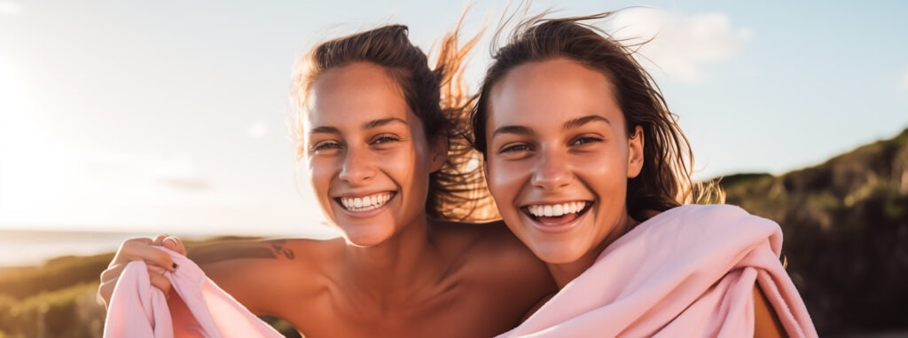 Junge Frau genießt nackt die Sonne am weißen Sandstrand eines tropischen Meeres – FKK-Urlaub, Freiheit und Entspannung pur