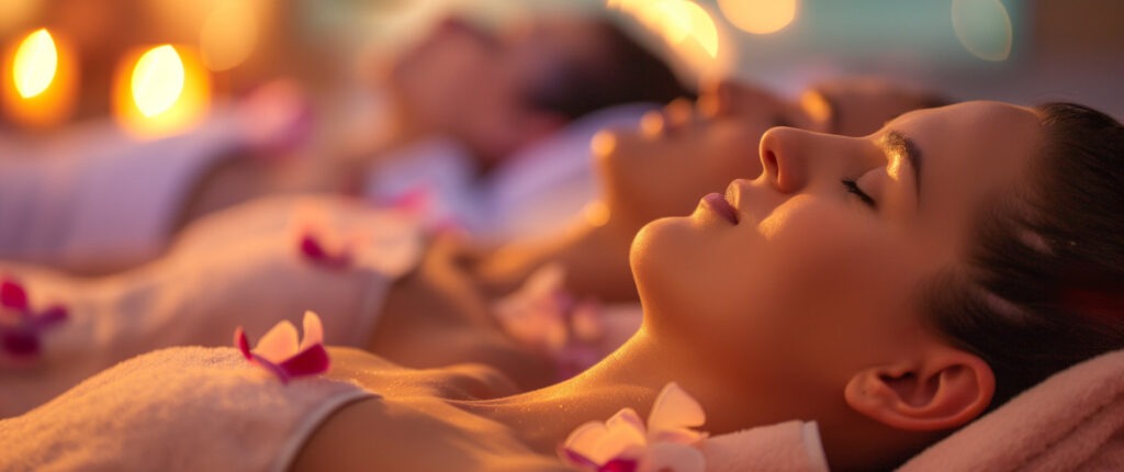 Junge Frau genießt nackt die Sonne am weißen Sandstrand eines tropischen Meeres – FKK-Urlaub, Freiheit und Entspannung pur