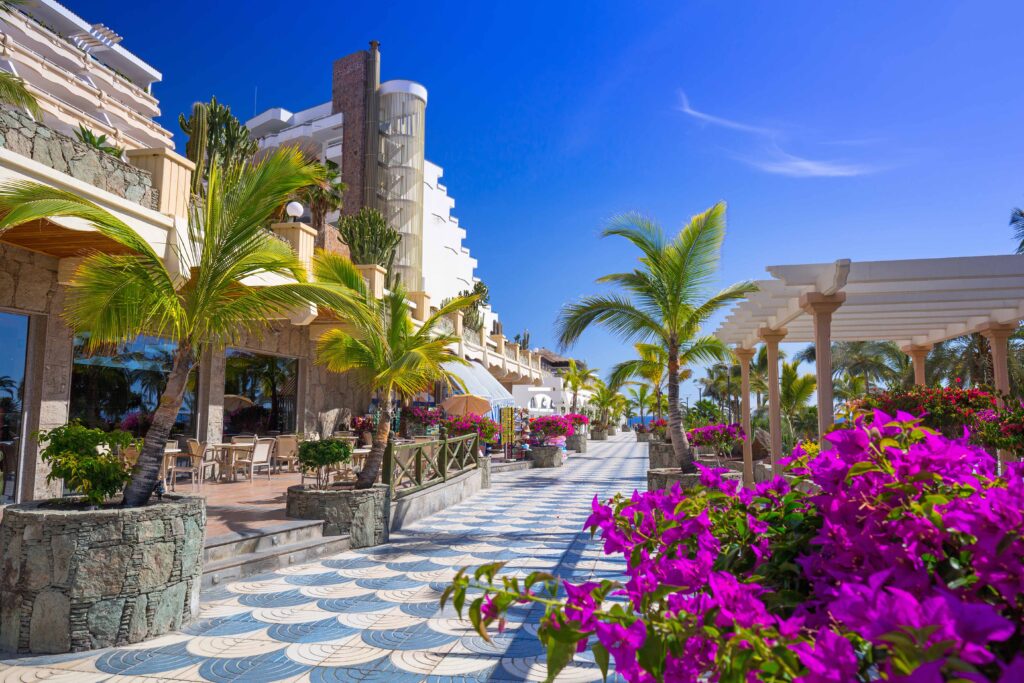 Promenade Gran Canaria Palmen Restaurant Anlage FKK Urlaub Infrastruktur Komfort und Lebensgefühl