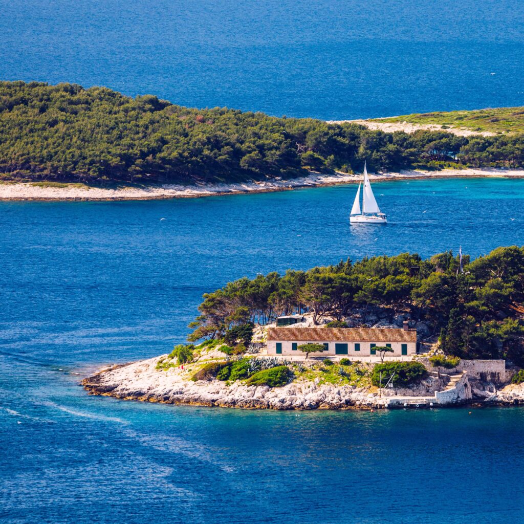 View of Mitjaneta beach with beautiful turquoise sea water, Menorca