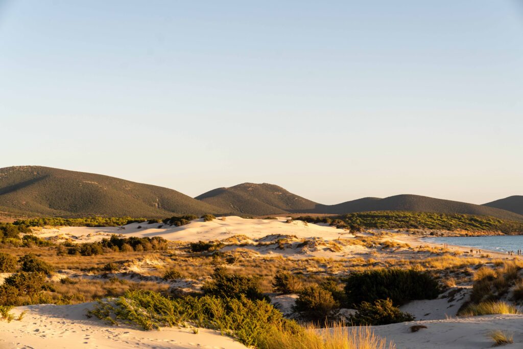 Panorama Düne Dune di Porto Pino auf Sardinien Italien bei Sonn Playa de Maspalomas Gran Canaria FKK Strand mit Dünen und Meerblick