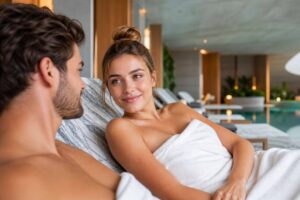Entspanntes Paar bei einer gemeinsamen Wellness-Auszeit im Spa